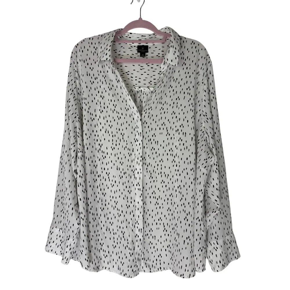 Worthington Woman White & Black Long Sleeve V-neck Collar Blouse Top Size 4X - Picture 1 of 10